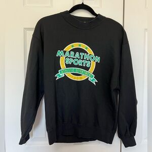 Marathon Sports (S) Athletic Comfy Logo Black Vintage Crew Neck Sweatshirt